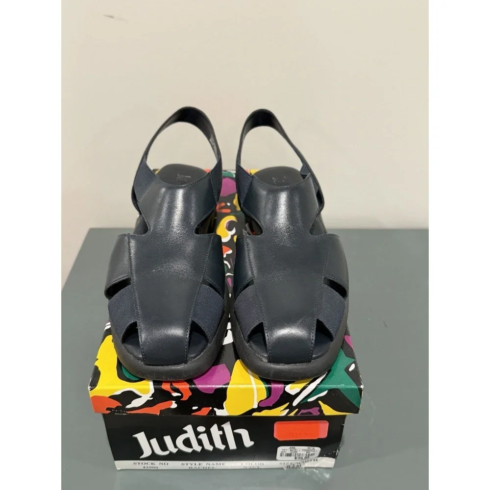 Judith Navy Rachel Leather Slingback Sandal Women 8.5 Blue Fisherman Flat NWB